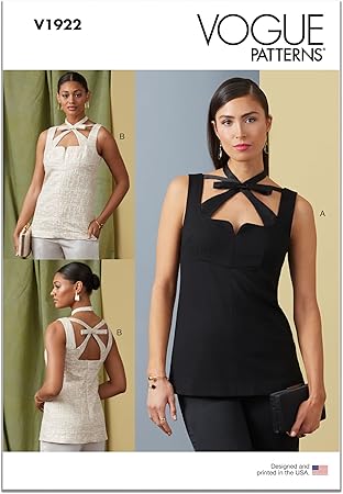 Vogue Misses' Sleeveless Top Sewing Pattern Kit, Design Code V1922, Sizes 6-8-10-12-14