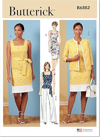 Butterick Misses' Jacket, Sash, Top, Pants and Dress Sewing Pattern Kit, Design Code B6882, Sizes 8-10-12-14-16