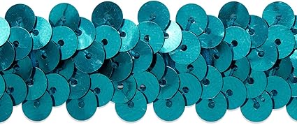 2-Row Metallic Stretch Sequin Trim, 7/8-Inch Versatile Sequins for Crafts, Durable Sequins Trim for Sewing, 10-Yard Cut, Aqua Blue