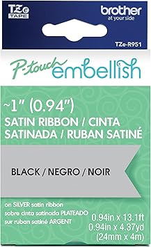 Brother P-Touch Embellish Black Print on Silver Satin Ribbon TZE-R951 - ~1