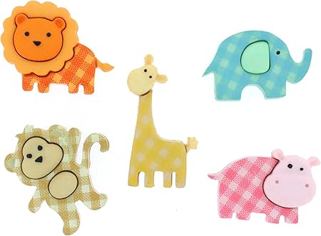 Dress It Up Sew Cute Baby Safari 5ct Pack Buttons, Multicolor