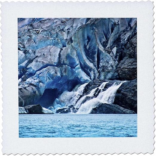 3dRose Mendenhall Glacier Alaska Waterfall-Quilt Square, 6 by 6-inch (qs_12660_2)