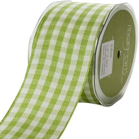 May Arts 1-1/2-Inch Wide Ribbon, Light Green Check