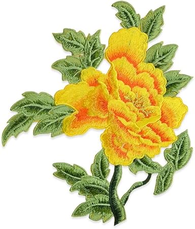 Expo International Kay Iron On Embroidered Large Flower Patches/Appliques, Yellow