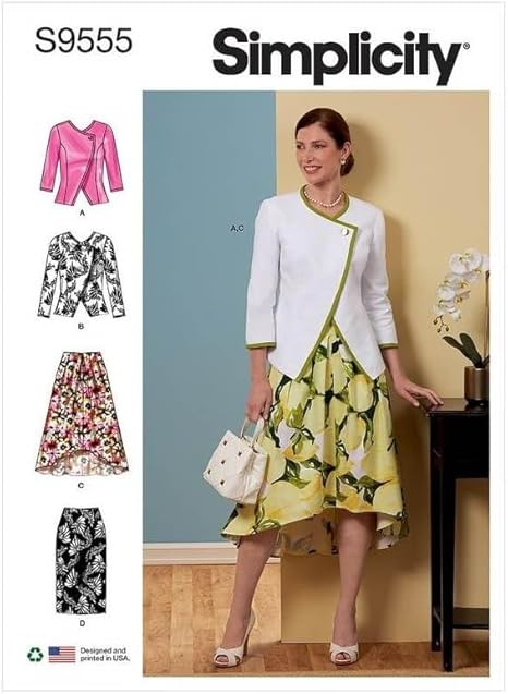 Simplicity Misses' Lined Jacket and Straight Skirt Sewing Pattern Kit, Code S9555, Sizes 16-18-20-22-24, Multicolor