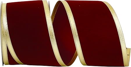 Reliant Ribbon Velvet Dynasty Wired Edge Ribbon, 4 Inch X 20 Yards, Burgundy