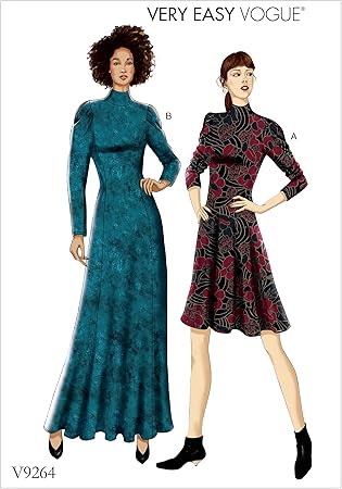 Vogue Patterns Misses' Petite Knit, Fit-and-Flare Dresses, 6-8-10-12-14 Red