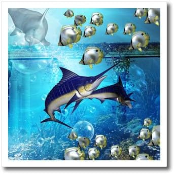 3dRose Underwater world with marlin, dolphin and butterfly fish Iron On Heat Transfer, 10