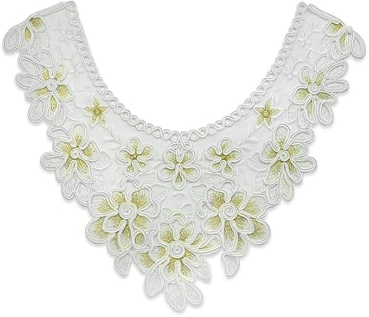 Expo International Juno Flower Lace Collar Patch Applique, White/Gold