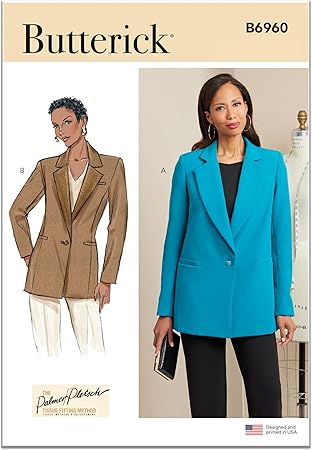 Butterick Misses' Lined Jackets Sewing Pattern Kit, Design Code B6960, 18-20-22-24-26, Multicolor