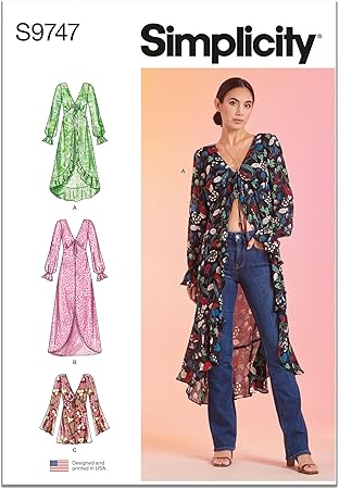 Simplicity Misses' Duster Jacket Sewing Pattern Packet, Code S9747, Sizes 8-10-12-14-16, Multicolor