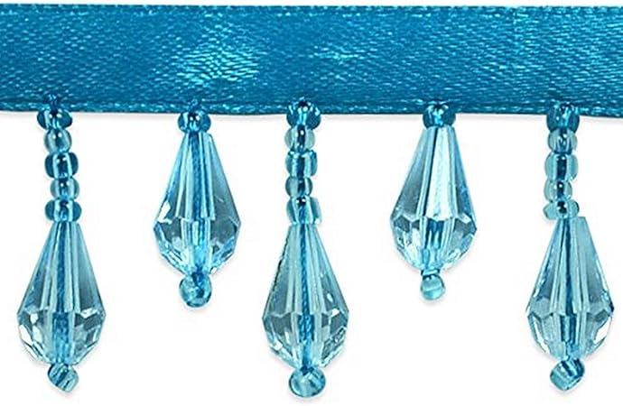 Joanne Beaded Teardrop Fringe Trim, Decorative Fringe For Fashion, Costume, or Home Decor, Washable Fringes, 10-Yard Cut, Bright Turquoise