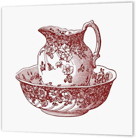 3dRose ht_80283_3 Maroon Red Antique Pitcher and Bowl Iron on Heat Transfer for White Material, 10 by 10