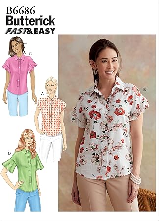 Butterick B6686A5 Very Easy Women's Sleeveless and Short Sleeve Blouse Sewing Patterns, Sizes 6-14