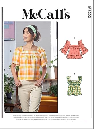 McCall's Misses' Square Neck Top Sewing Pattern Kit, Code M8202, Sizes XSM-S-M, Multicolor