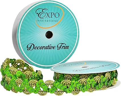 Expo International Oona RIC Rac Cord & Zig Zag Hologram Sequin Spool | Lime | (3 Yard Cut) Trim, 3 yd