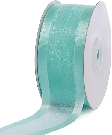 Creative Ideas, 1-1/2-Inch Organza with Satin Edge Ribbon, 25 Yards, Aqua, Sky Blue