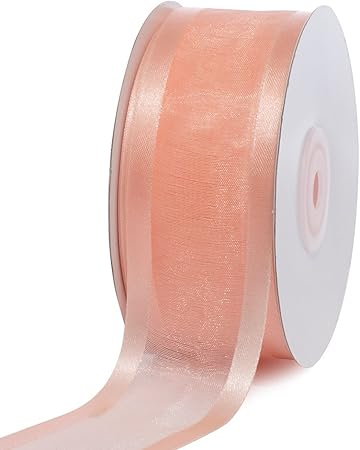 Creative Ideas, 1-1/2-Inch Organza with Satin Edge Ribbon, 25 Yards, Light Peach