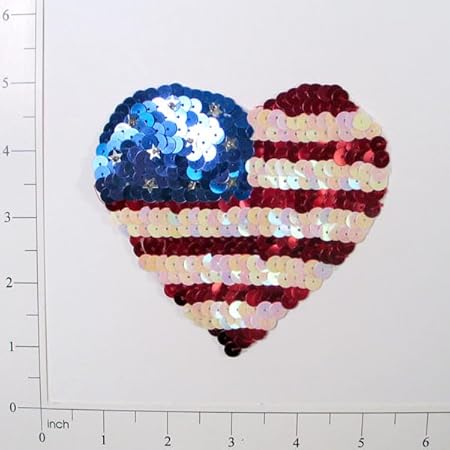 Expo International American Heart Sequin Patches/Appliques, Red White and Blue