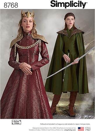 Simplicity 8768 Women's Fantasy Cosplay Cloak Dress Sewing Pattern, Sizes 6-14