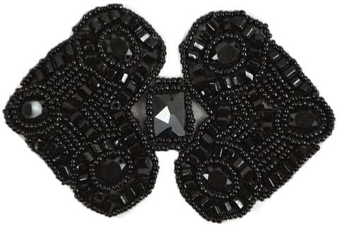 Expo International Double Heart Beaded Patches/Appliques, Black