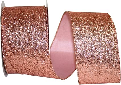 Reliant Ribbon 93073W-699-40F Gala Glimmer 2 Wired Edge Ribbon, 2-1/2 Inch X 10 Yards, Rose Gold