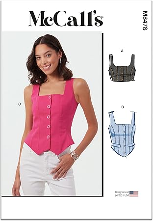 McCall's Misses' Corset Tops Sewing Pattern Packet, Design Code M8478, 6-8-10-12-14, Multicolor