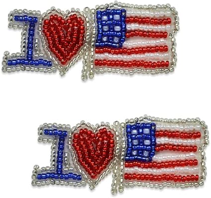 Expo International Pack of 2 I Heart USA Flag Sequin Applique with Pin | Red White and Blue Tulle