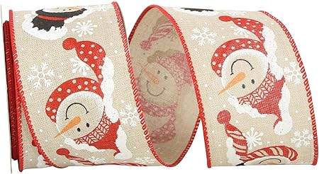 Reliant Ribbon Snowman Friendly Face Wired Edge Ribbon, 2-1/2 Inch X 10 Yards, Natural