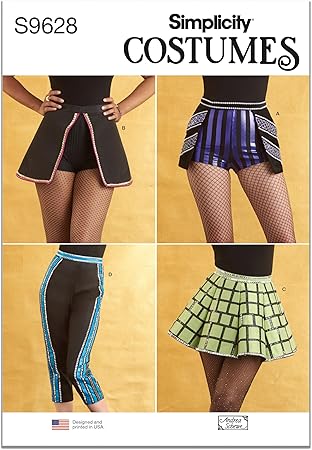 Simplicity Misses' Costume Skirts, Pants and Shorts Sewing Pattern Kit, Code S9628, Sizes 14-16-18-20-22, Multicolor