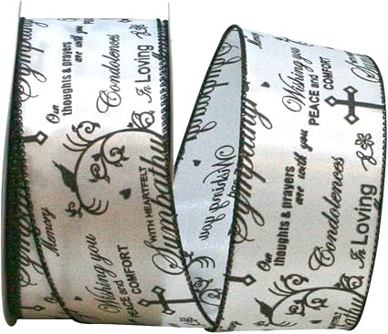 Reliant Ribbon Words Of Sympathy We Rd Ribbon, 2-1/2 Inch X 25 Yards, White/black