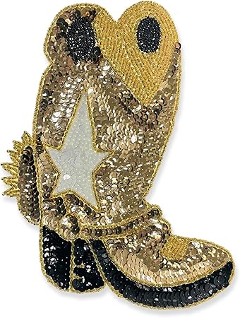 Expo International Cowboy Boot Sequin Patches/Appliques, Gold Multi