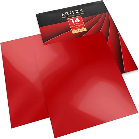 Arteza Heat Transfer Vinyl Red HTV Bundle, 14 Iron On Sheets, 10x12 Inches, Flexible & Easy to Weed, Use with Any Craft Cutting Machine, Boxed