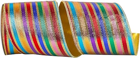 Reliant Ribbon Lame Jewel Stripe Wired Edge Ribbon, 4 Inch X 10 Yards, Multi