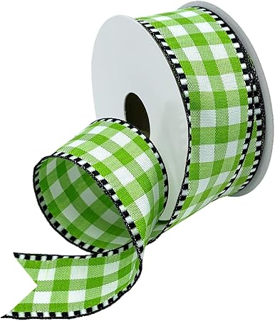 Morex Ribbon Wired Gingham Edge Ribbon, 1.5 inches by 10 Yards, Lime, 8215.40/10-027