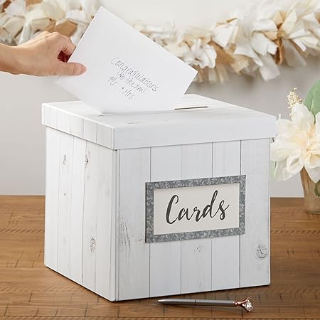 Kate Aspen White Rustic Wood Gift/Wedding Card Box, Money Box, Farmhouse Decorations For Reception or Party - Unique Decor