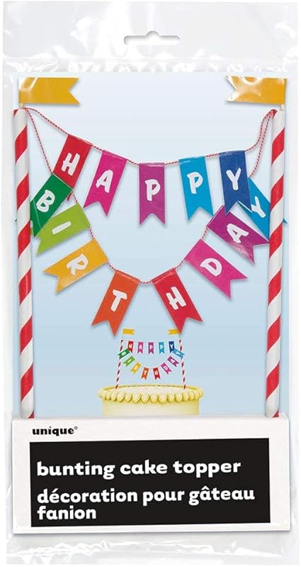 Multicolor Rainbow Birthday Bunting Paper Cake Topper - 3.5