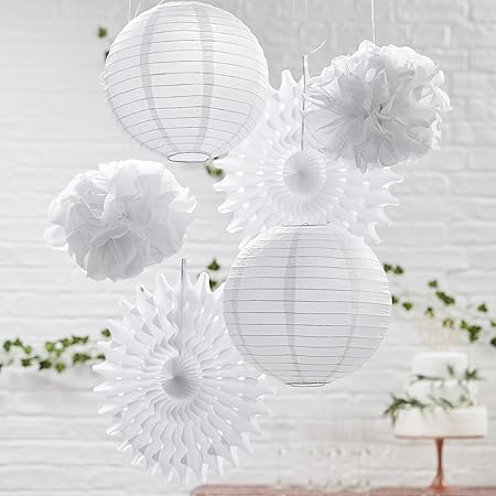 Ginger Ray White Hanging Decorations for Weddings & Parties 6 Pack, Beautiful Botanics