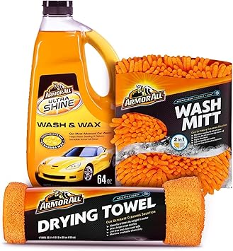 Armor All Car Wash Kit, Includes Car Wash Soap, Wash Mitt & Microfiber Towel (3 Piece Kit)