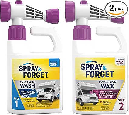 Spray & Forget 2 Quarts RV & Camper Wash and Wax Combo (Pack of 1) | ready-to-use, hose end adapters | RV & Camper Wash (1 Quart), RV & Camper Wax (1 Quart)