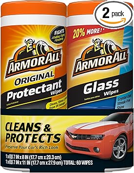 Protectant Wipes and Glass Wipes by Armor All, Car Cleaning Wipes and Car Glass Wipes, 30 Count Each, 2 Pack