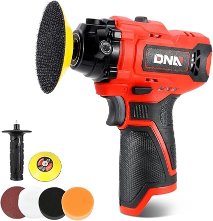 DNA MOTORING TOOLS-00168 12V Cordless Polisher Tool Set 2-Gear Speed for Car Detailing/Home Appliance Polishing, Red Color (Bare Tool)