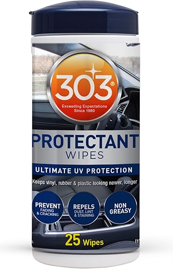 303 Products Protectant Wipes - Ultimate Automotive UV Protection - Prevent Fading and Cracking - Repels Dust, Lint, and Staining - Non Greasy - 25 Wipes (30397)