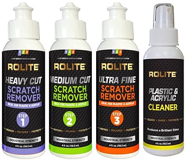 Rolite - RSR4STEP4zCP 's 4 Step Scratch Removal System for Plastic & Acrylic (4 fl. oz.) with Cleaner, Heavy Cut, Medium Cut and Ultra Fine Combo Pack