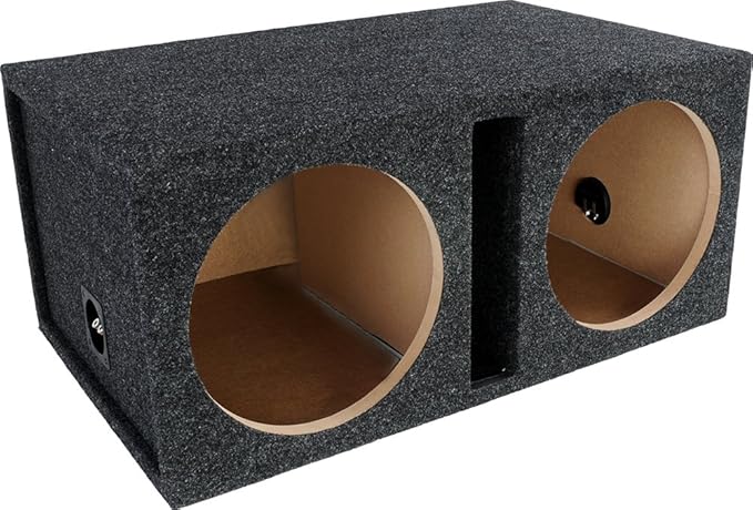 ATREND Dual Vented 12 Inch Subwoofer Enclosure - SPL Tuned Car Subwoofer Boxes & Enclosures - Premium Subwoofer Box Improves Audio Quality, Sound & Bass - Nickel Finish Subwoofer Terminals - Charcoal