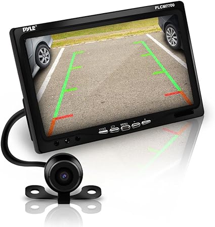 Pyle Backup Rear View Car Camera Screen Monitor System - Parking & Reverse Safety Distance Scale Lines, Waterproof, Night Vision, 170° View Angle, 7