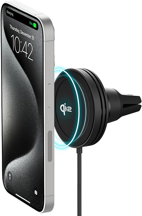 iOttie Velox Qi2 Mini Wireless Car Mount Charger | Air Vent Car Phone Holder | MagSafe Phone Mount 15W Charger for Qi2-enabled smartphones Including iPhone 13, 14, and iPhone 15. Car Charger Included.