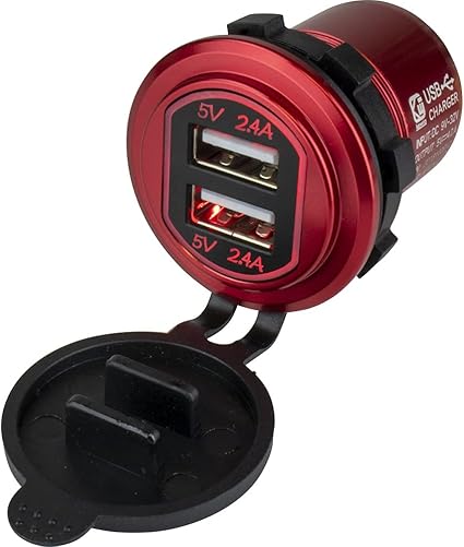 Sea-Dog Round Red Dual USB Charger w/1 Quick Charge Port +