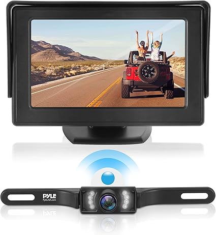 Waterproof Backup Rear View Camera - Wireless Car Parking Rearview Reverse Safety/Vehicle Monitor System w/ 4.3” Video Color LCD Display Screen, Distance Scale Lines, Night Vision - Pyle PLCM4585WIR