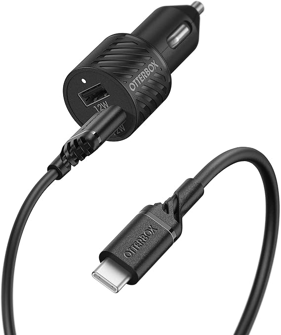 OtterBox Dual USB-A Port Car Charger + USB-A to USB-C Cable - Black - 24W - 3.3FT - Black